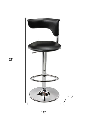 Homeroots Black And Silver Faux Leather And Metal Low Back Adjustable Height Bar Chair   555039
