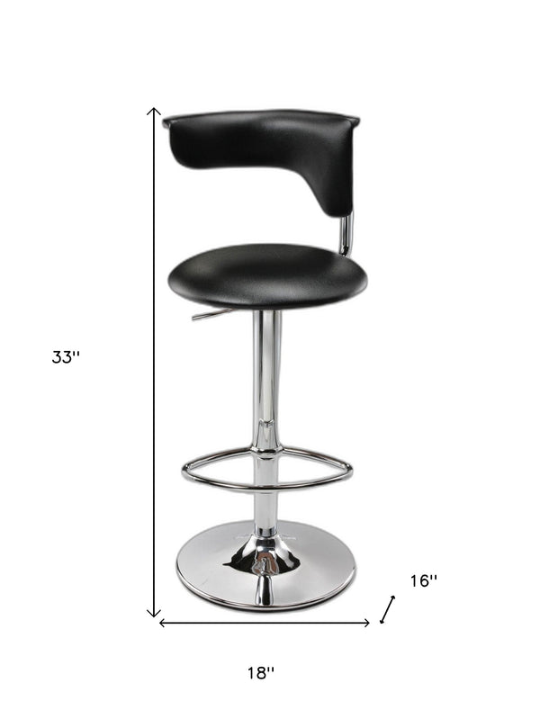 Homeroots Black And Silver Faux Leather And Metal Low Back Adjustable Height Bar Chair   555039
