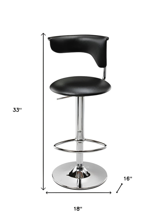 HomeRoots Black Adjustable Height Bar Chairs Set of 2 - Sleek Faux Leather & Metal Design for Modern Spaces 555039