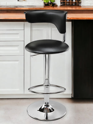 Homeroots Black And Silver Faux Leather And Metal Low Back Adjustable Height Bar Chair   555039