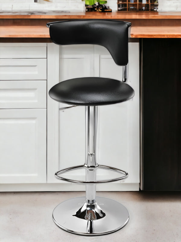 Homeroots Black And Silver Faux Leather And Metal Low Back Adjustable Height Bar Chair   555039