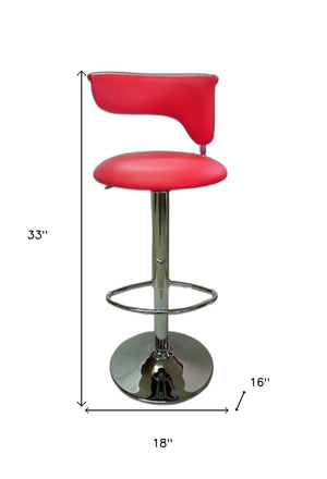 Homeroots Red And Silver Faux Leather And Metal Low Back Adjustable Height Bar Chair   555040
