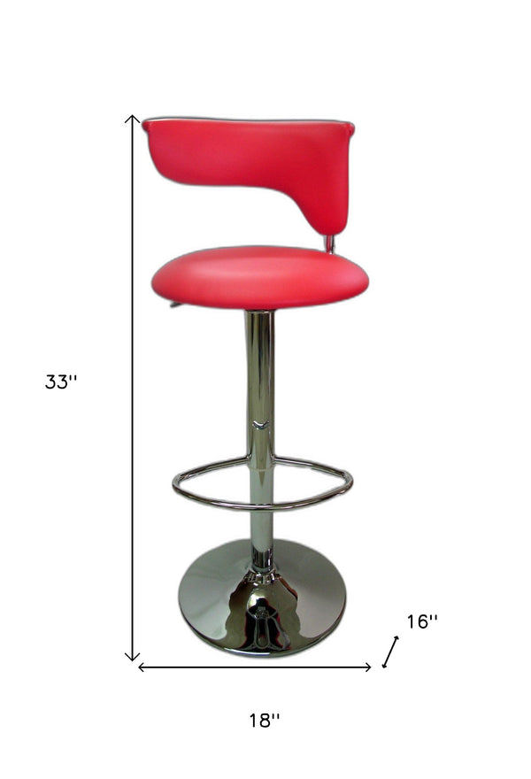 Homeroots Red And Silver Faux Leather And Metal Low Back Adjustable Height Bar Chair   555040