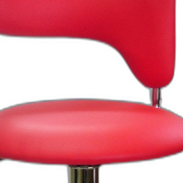 Homeroots Red And Silver Faux Leather And Metal Low Back Adjustable Height Bar Chair   555040