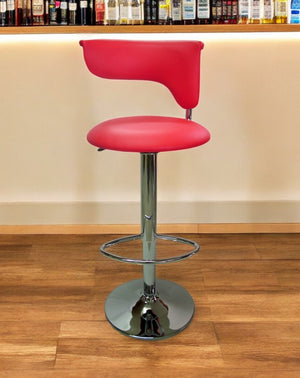 HomeRoots Red Faux Leather Adjustable Height Bar Chair - Modern Silver Metal Design for Kitchen & Dining Spaces 555040