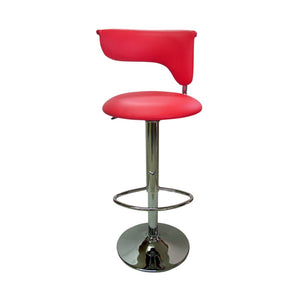 HomeRoots Red Faux Leather Adjustable Height Bar Chair - Modern Silver Metal Design for Kitchen & Dining Spaces 555040