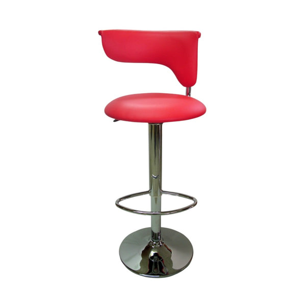 HomeRoots Red Faux Leather Adjustable Height Bar Chair - Modern Silver Metal Design for Kitchen & Dining Spaces 555040