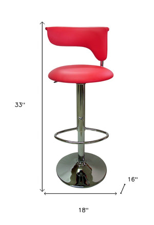HomeRoots Red Faux Leather Adjustable Height Bar Chair - Modern Silver Metal Design for Kitchen & Dining Spaces 555040