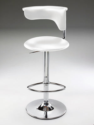 Homeroots White And Silver Faux Leather And Metal Low Back Adjustable Height Bar Chair   555041