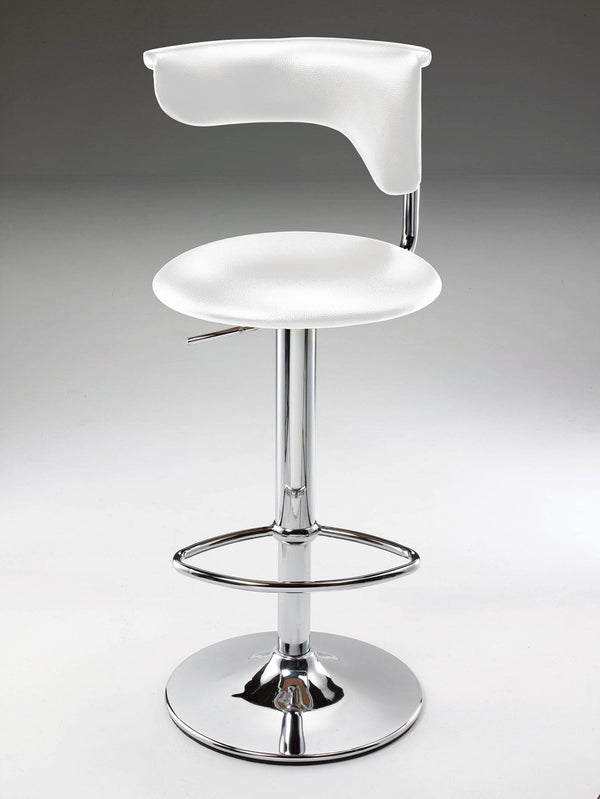 Homeroots White And Silver Faux Leather And Metal Low Back Adjustable Height Bar Chair   555041