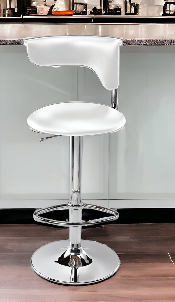 Homeroots White And Silver Faux Leather And Metal Low Back Adjustable Height Bar Chair   555041