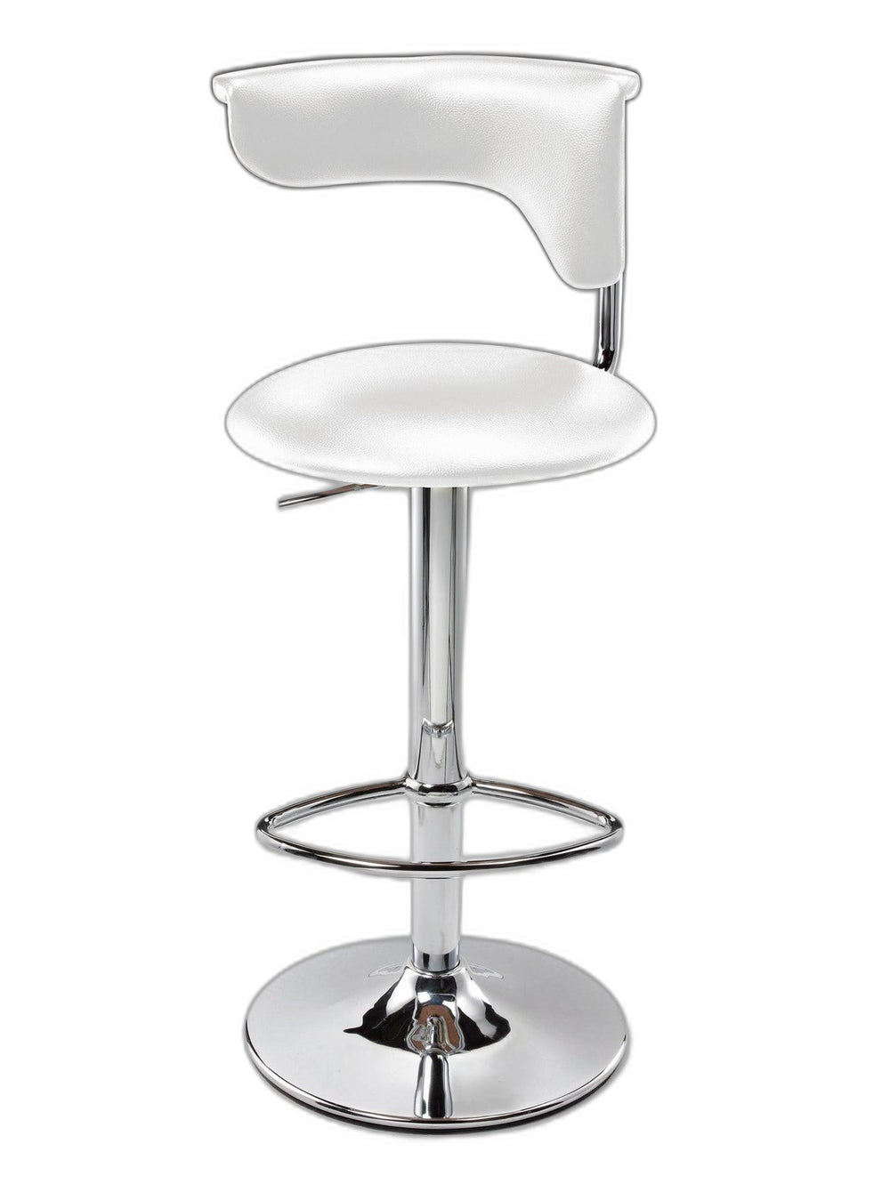 Homeroots White And Silver Faux Leather And Metal Low Back Adjustable Height Bar Chair   555041