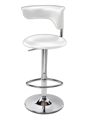 Homeroots White And Silver Faux Leather And Metal Low Back Adjustable Height Bar Chair   555041