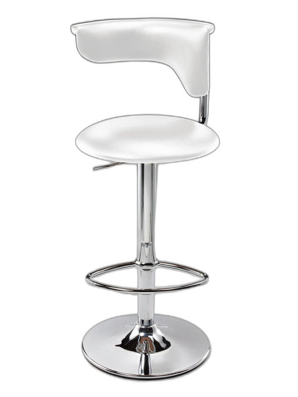 Homeroots White And Silver Faux Leather And Metal Low Back Adjustable Height Bar Chair   555041