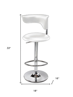 Homeroots White And Silver Faux Leather And Metal Low Back Adjustable Height Bar Chair   555041