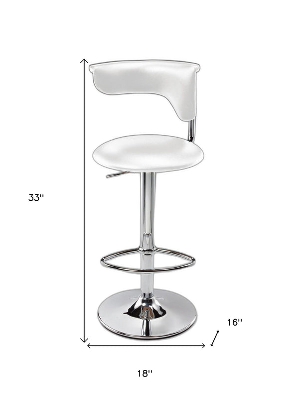 Homeroots White And Silver Faux Leather And Metal Low Back Adjustable Height Bar Chair   555041