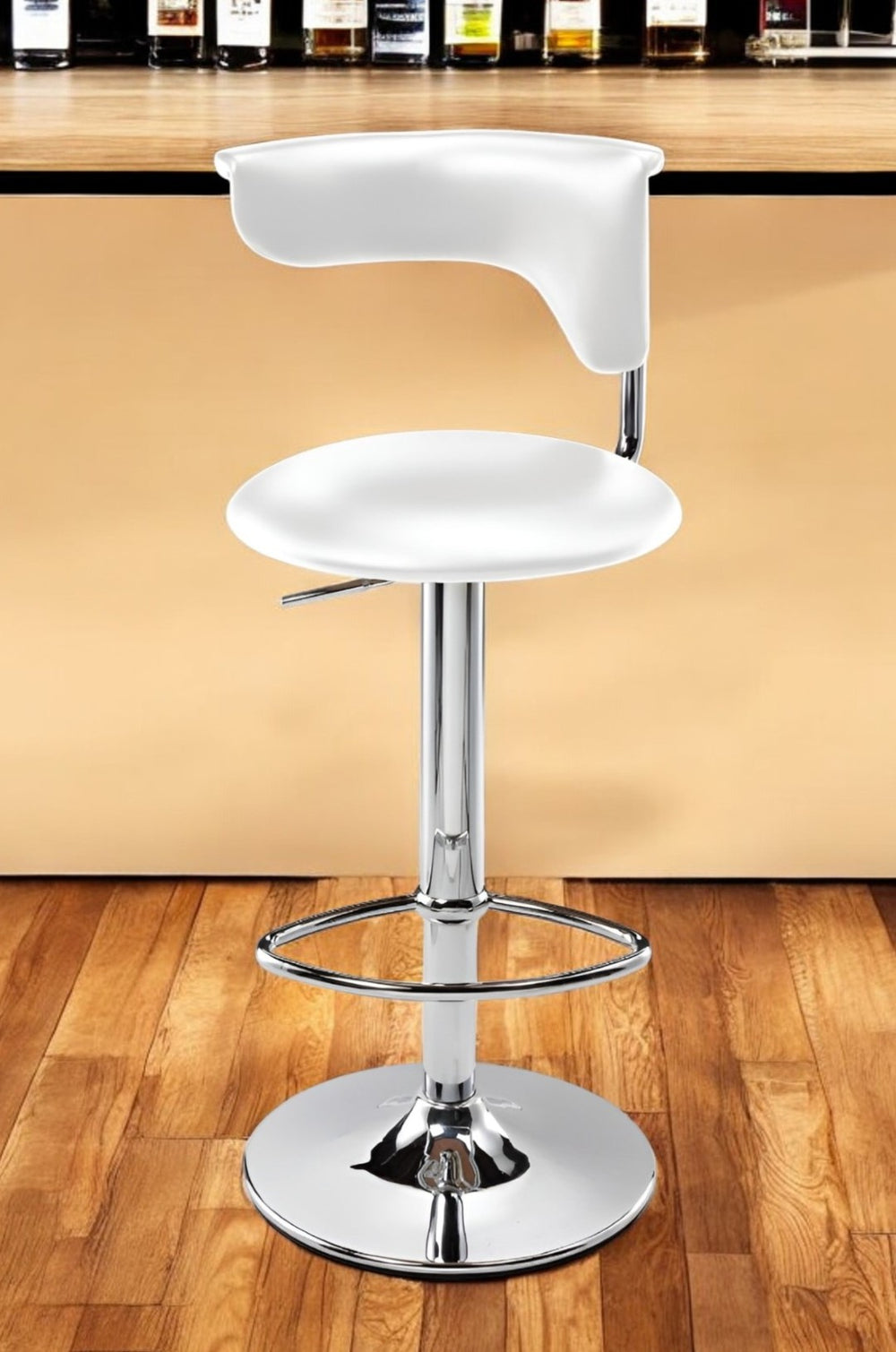 HomeRoots White Adjustable Height Bar Chair with Silver Metal Base | Modern Faux Leather Seating Solution 555041