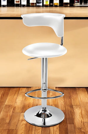 HomeRoots White Adjustable Height Bar Chair with Silver Metal Base | Modern Faux Leather Seating Solution 555041