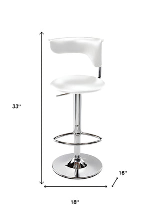 HomeRoots White Adjustable Height Bar Chair with Silver Metal Base | Modern Faux Leather Seating Solution 555041