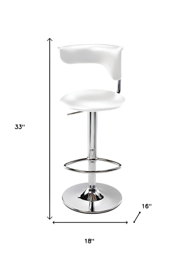 HomeRoots White Adjustable Height Bar Chair with Silver Metal Base | Modern Faux Leather Seating Solution 555041