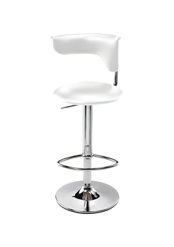 HomeRoots White Adjustable Height Bar Chair with Silver Metal Base | Modern Faux Leather Seating Solution 555041