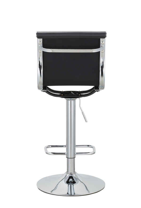 Homeroots Set Of Two Black And Silver Faux Leather And Metal Low Back Adjustable Height Bar Chairs   555042