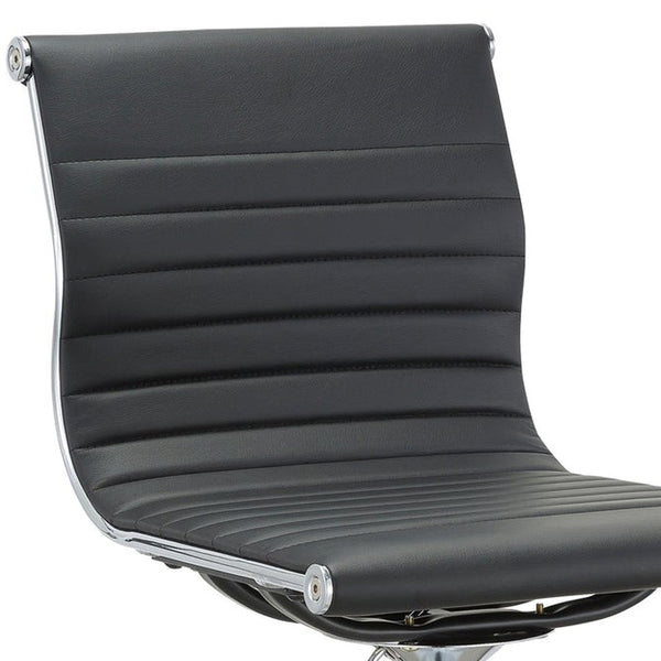 Homeroots Set Of Two Black And Silver Faux Leather And Metal Low Back Adjustable Height Bar Chairs   555042