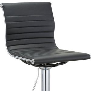 Homeroots Set Of Two Black And Silver Faux Leather And Metal Low Back Adjustable Height Bar Chairs   555042