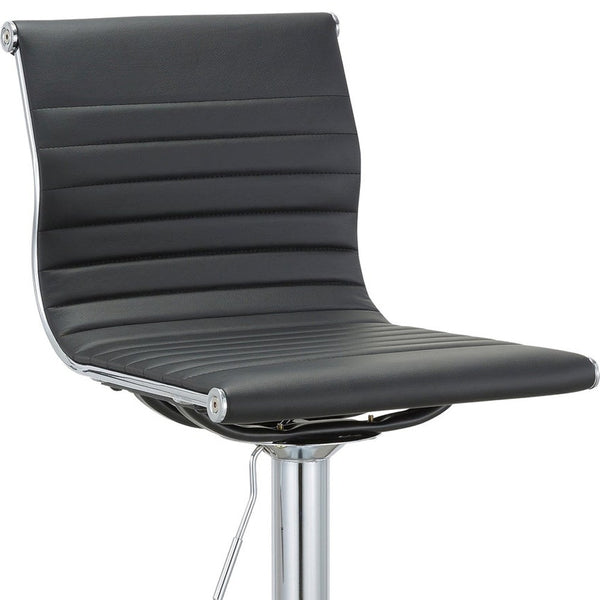 Homeroots Set Of Two Black And Silver Faux Leather And Metal Low Back Adjustable Height Bar Chairs   555042
