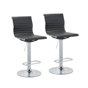 Homeroots Set Of Two Black And Silver Faux Leather And Metal Low Back Adjustable Height Bar Chairs   555042