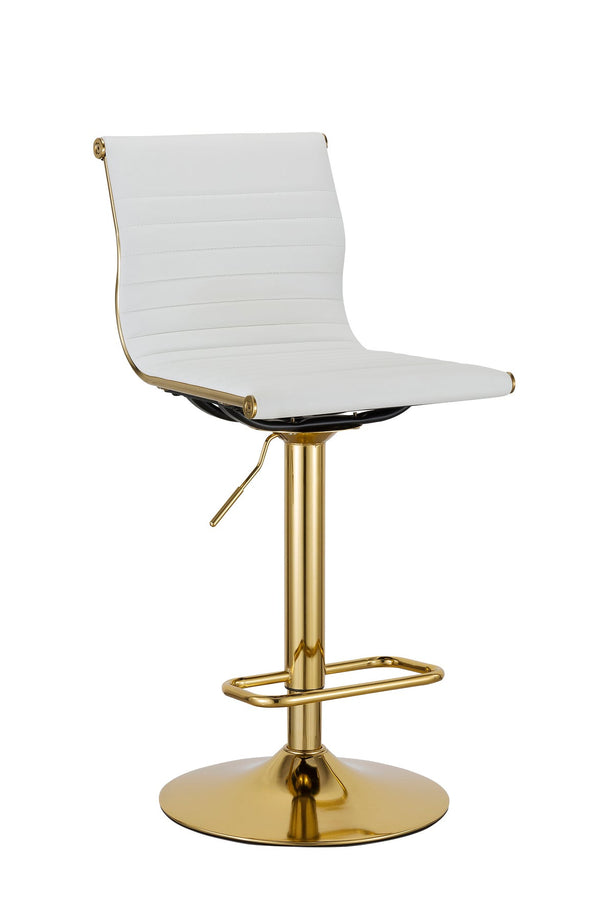 Homeroots Set Of Two White And Gold Faux Leather And Metal Low Back Adjustable Height Bar Chairs   555043