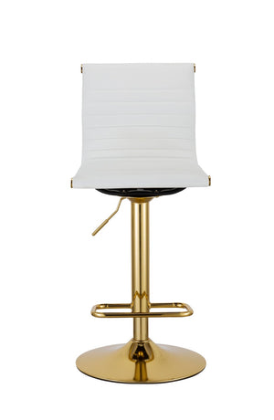 Homeroots Set Of Two White And Gold Faux Leather And Metal Low Back Adjustable Height Bar Chairs   555043