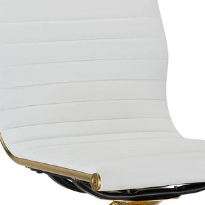 Homeroots Set Of Two White And Gold Faux Leather And Metal Low Back Adjustable Height Bar Chairs   555043