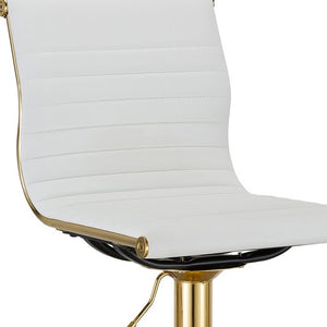 Homeroots Set Of Two White And Gold Faux Leather And Metal Low Back Adjustable Height Bar Chairs   555043