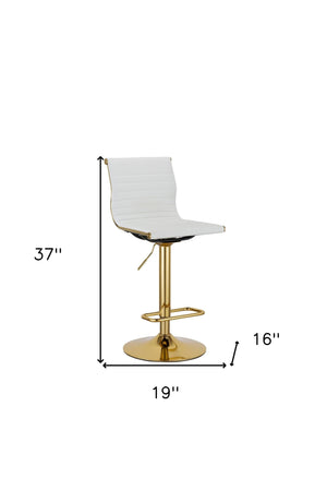 Homeroots Set Of Two White And Gold Faux Leather And Metal Low Back Adjustable Height Bar Chairs   555043
