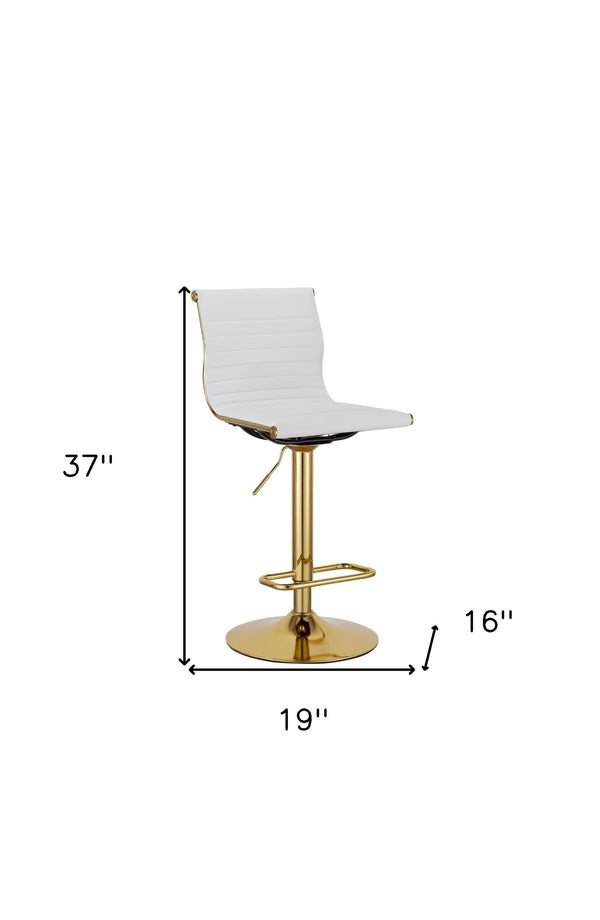 Homeroots Set Of Two White And Gold Faux Leather And Metal Low Back Adjustable Height Bar Chairs   555043