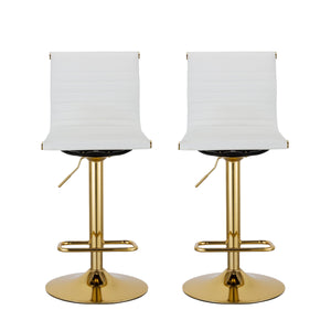 Homeroots Set Of Two White And Gold Faux Leather And Metal Low Back Adjustable Height Bar Chairs   555043