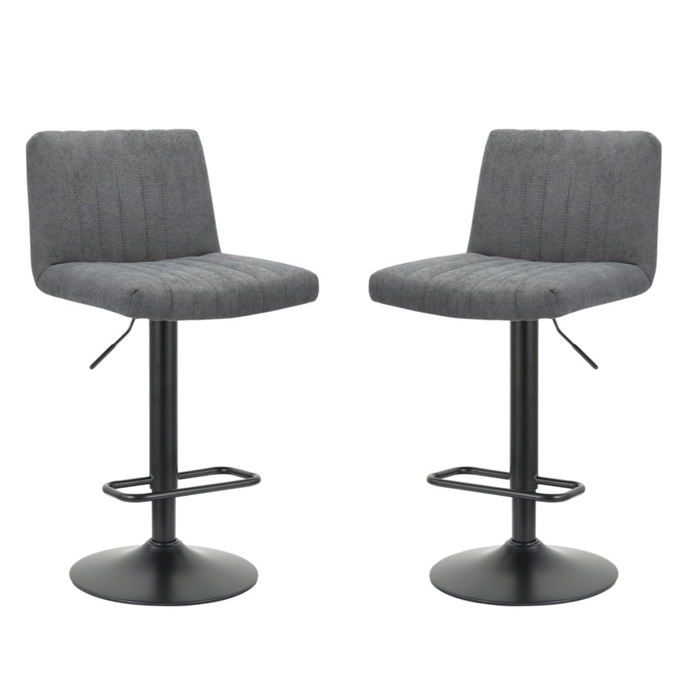 HomeRoots Set of Two Adjustable Height Gray Fabric & Black Metal Bar Chairs for Modern Dining Spaces 555044