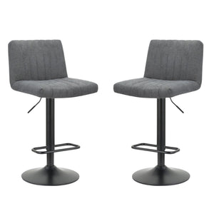 HomeRoots Set of Two Adjustable Height Gray Fabric & Black Metal Bar Chairs for Modern Dining Spaces 555044