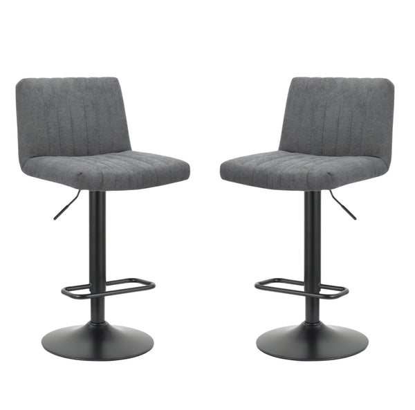 HomeRoots Set of Two Adjustable Height Gray Fabric & Black Metal Bar Chairs for Modern Dining Spaces 555044