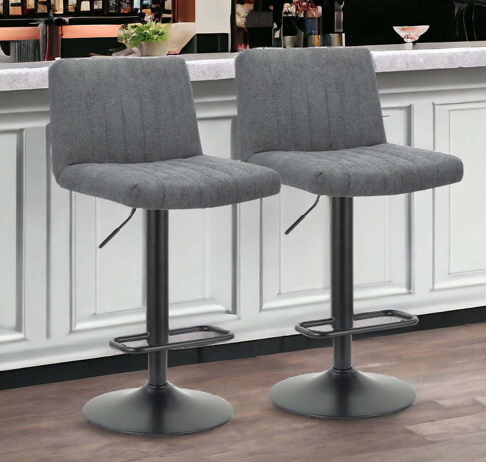 Homeroots Set Of Two Gray And Black Fabric And Metal Low Back Adjustable Height Bar Chairs   555044