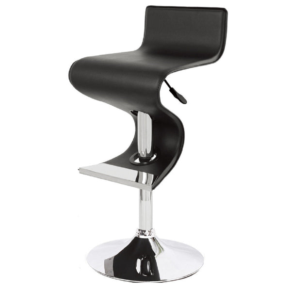 Homeroots Black And Silver Faux Leather And Metal Low Back Adjustable Height Bar Chair   555045