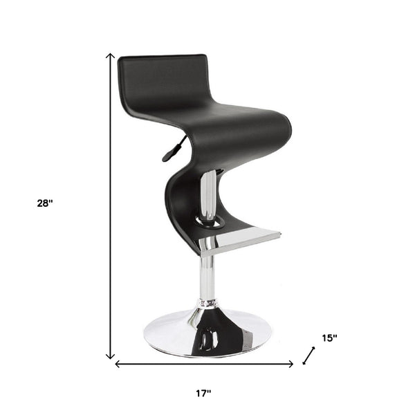 Homeroots Black And Silver Faux Leather And Metal Low Back Adjustable Height Bar Chair   555045