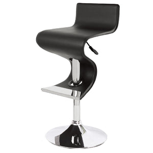 Homeroots Black And Silver Faux Leather And Metal Low Back Adjustable Height Bar Chair   555045