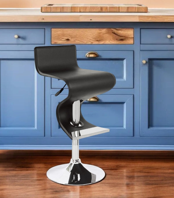 HomeRoots Black Adjustable Height Bar Chair with Faux Leather and Chrome Finish for Modern Spaces & Comfort 555045