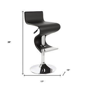 HomeRoots Black Adjustable Height Bar Chair with Faux Leather and Chrome Finish for Modern Spaces & Comfort 555045