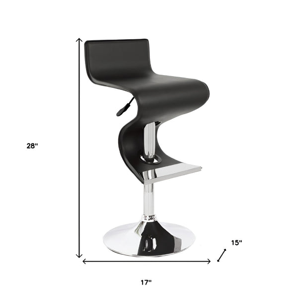HomeRoots Black Adjustable Height Bar Chair with Faux Leather and Chrome Finish for Modern Spaces & Comfort 555045