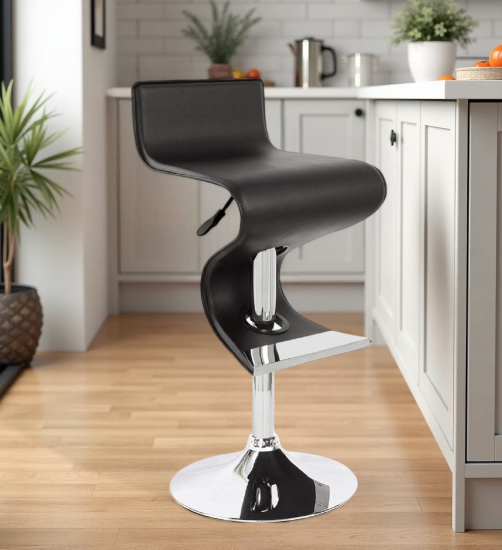 Homeroots Black And Silver Faux Leather And Metal Low Back Adjustable Height Bar Chair   555045