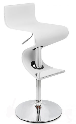 Homeroots White And Silver Faux Leather And Metal Low Back Adjustable Height Bar Chair   555046