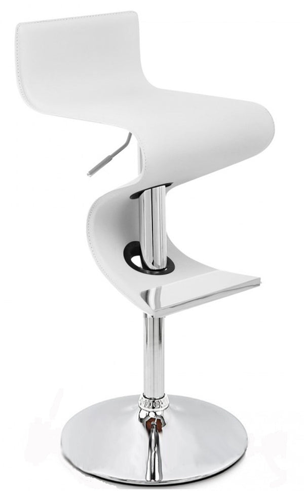 Homeroots White And Silver Faux Leather And Metal Low Back Adjustable Height Bar Chair   555046